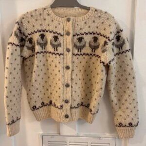 Vintage Wool Sheep Pattern Hand Knit cottagecore Nordic Cardigan